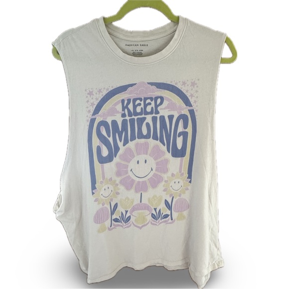 American Eagle Outfitters Tops - American Eagle 'Keep Smiling' White Muscle Tank Top